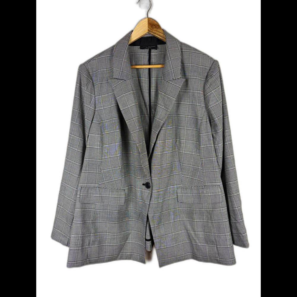 Lane Bryant Glen Plaid Blazer Jacket Black White Button Women 22P Petite